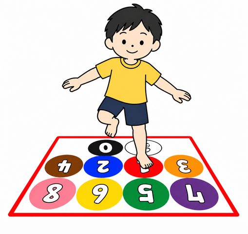 シートの上に立って踏む子どものイラスト