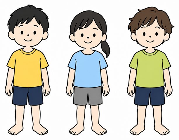 並んで立つ3人の子どものイラスト